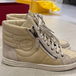 CHANEL Black and White High-Top Sneakers
